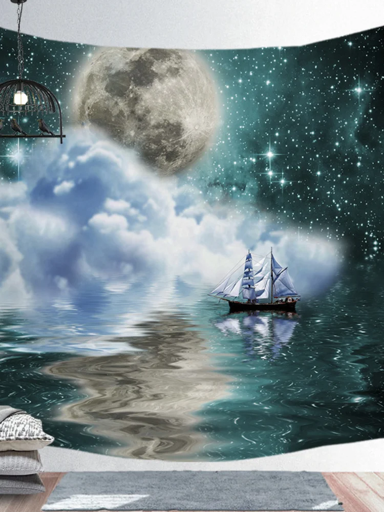 

Moon Bohemian Series Peach Skin Fabric Super Soft Hanging Cloth Tapestry Custom Night Sky Background Nepal