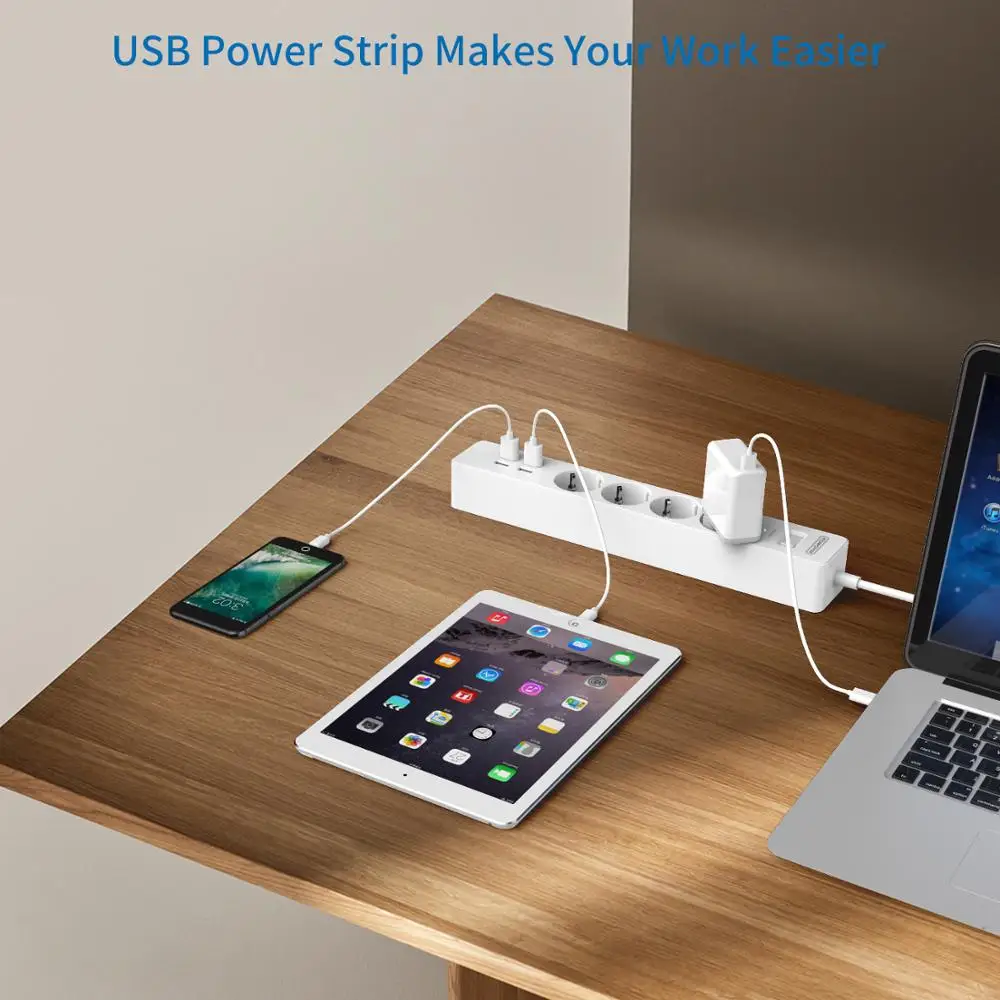 NTON Мощность НСК Smart USB Мощность полосы гнездо ЕС Plug перегрузки коммутатора Стабилизатор напряжения 4 розетки 4 Порты и разъёмы USB Зарядное устройство- 1,8 м Мощность шнур