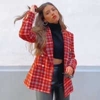 ardm coat women 2020 fashion double breasted check tweed blazers coat vintage long sleeve with buttons female outerwear chic top