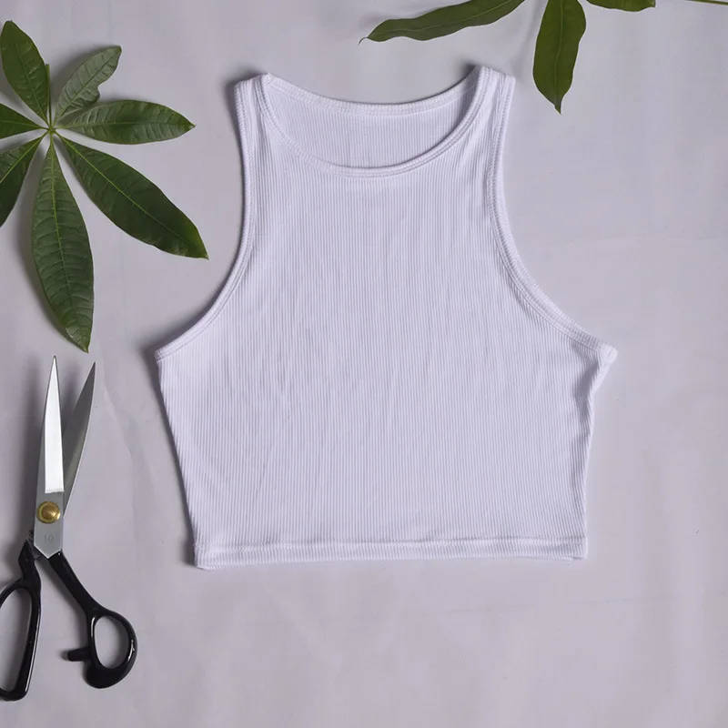 

New Summer Slim Render Short Top Sexy Women Sleeveless O Croptops Tank Tops Solid Black/White Crop Vest Tops Wholesale 2021