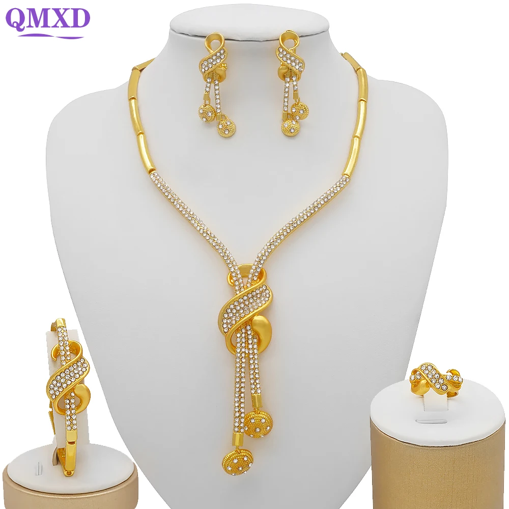 

Dubai Gold Color Jewelry Sets African Indian wedding Bridal Wife gifts Necklace Bracelet Earrings ring Jewelery for Women 2022