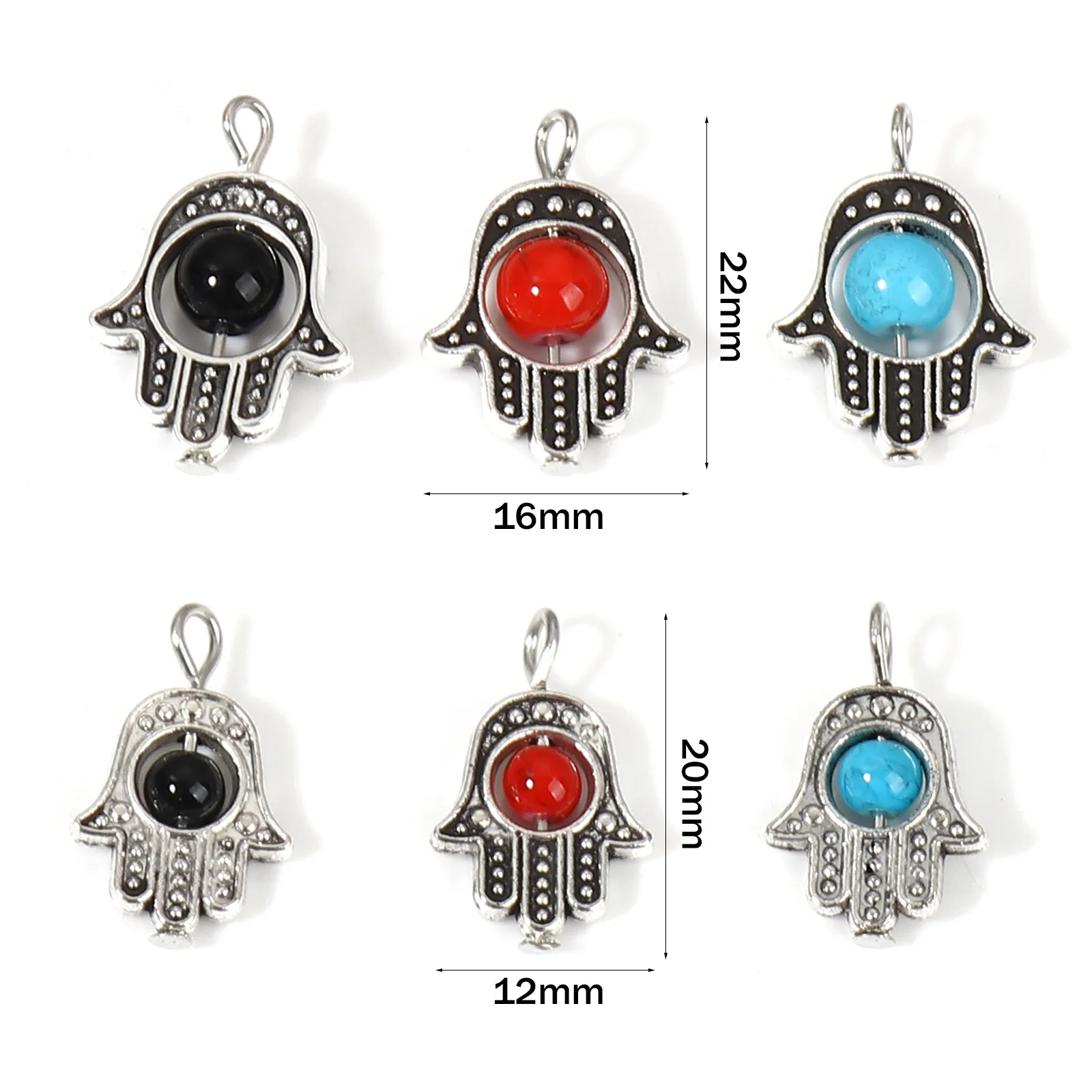 

10 PCs Zinc Based Alloy & Acrylic Religious Charms Hamsa Symbol Hand Antique Silver Color Turkish Eye Charm For Jewelry Making,