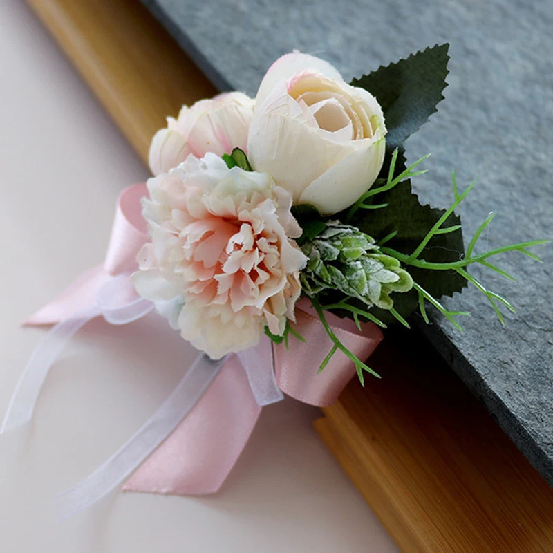 

5Pieces/Lot Handmade Wedding Flowers Groom Boutonniere OR Bride Bridesmaid Hand Wrist Flower European Style Silk Flower Corsage