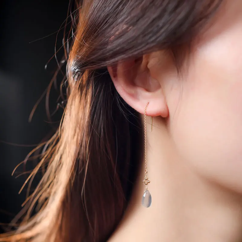 DAIMI 14K Gold Injection Grey Moonstone Long Earrings Female Simple Hand Send Girlfriend | Украшения и аксессуары