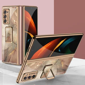 plating finger ring bracket case for samsung galaxy z fold3 2 5g case hard glass protective cover for galaxy fold 2 1 5g free global shipping
