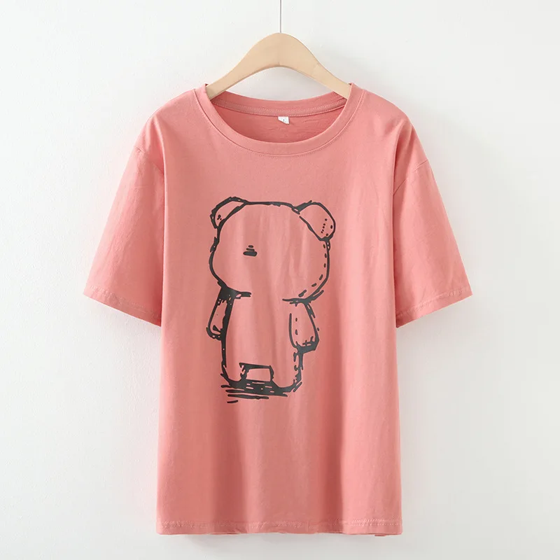 

Plus Size Women's Cute Bear Printed Tshirts Short Sleeved Casual Summer Tops