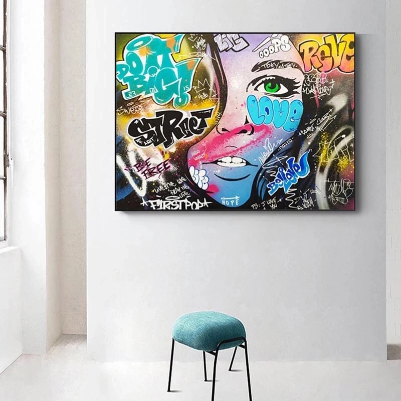 Граффити красочная Картина на холсте женщина искажен женские уход за кожей лица