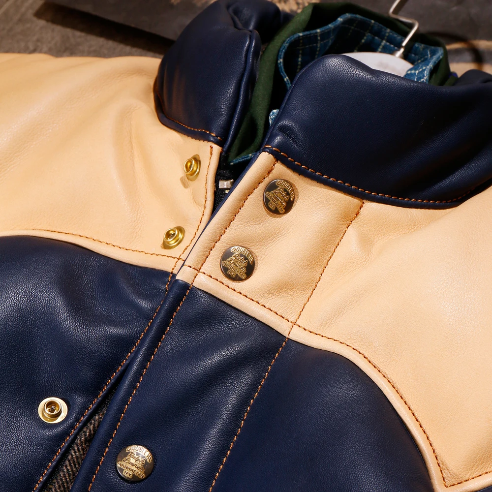 

CDJ-100 European Size High Quality Super Warm Genuine Italian Cow Skin Leather Coat Mens Big Casual Cowhide Down Jacket