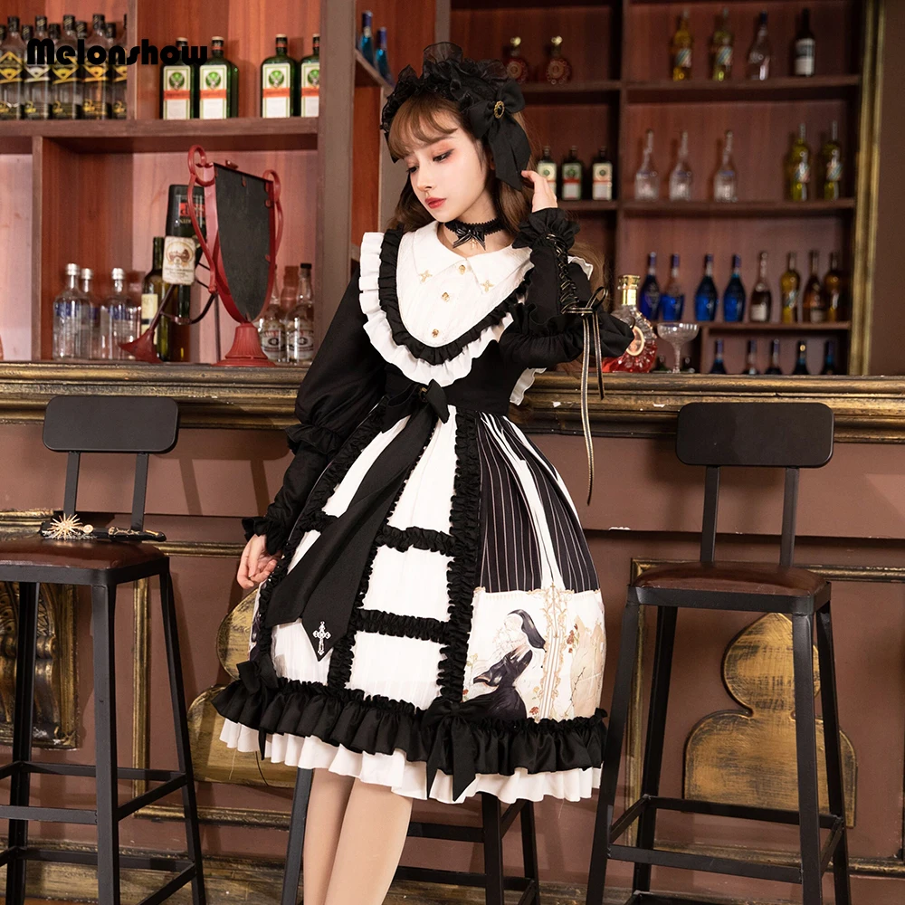 

Kawaii Lolita Style Dress Women Lace Maid Costume Cute Japanese Sweet Gothic Party Robe Renaissance Princess Vestidos 2020