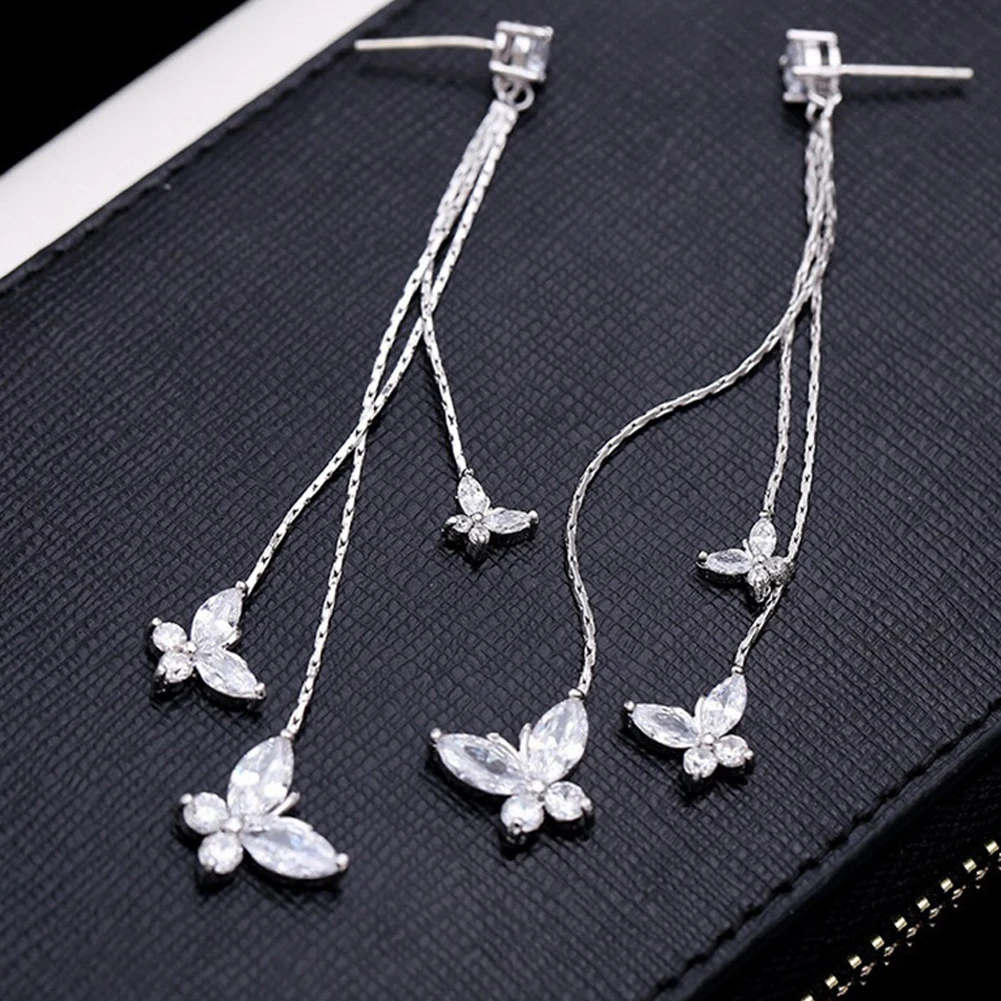 

2020 New Fashion Women Earrings Embroidery Butterfly Crystal Long Tassel Drop Dangle Earrings Jewelry Girls Gift Butterfly Stud