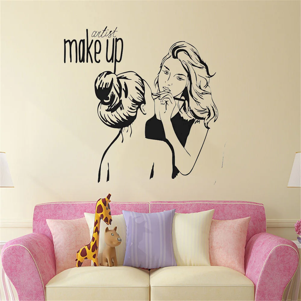 Для женщин Make Up Наклейка на стену декор для салона красоты визажист Цитата стены