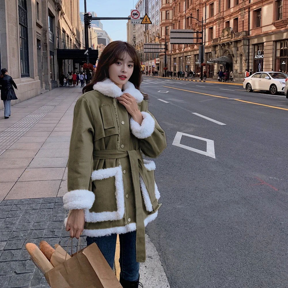 Женская куртка и пальто зимнее модное из искусственного меха ягненка теплая