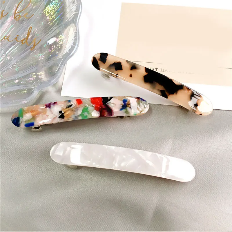 

Geometric Barrettes Resin Long Strip Hairpins Korean Acetate Leopard Hair Clip Solid Color Marble Printed Side Clip Spring Clip