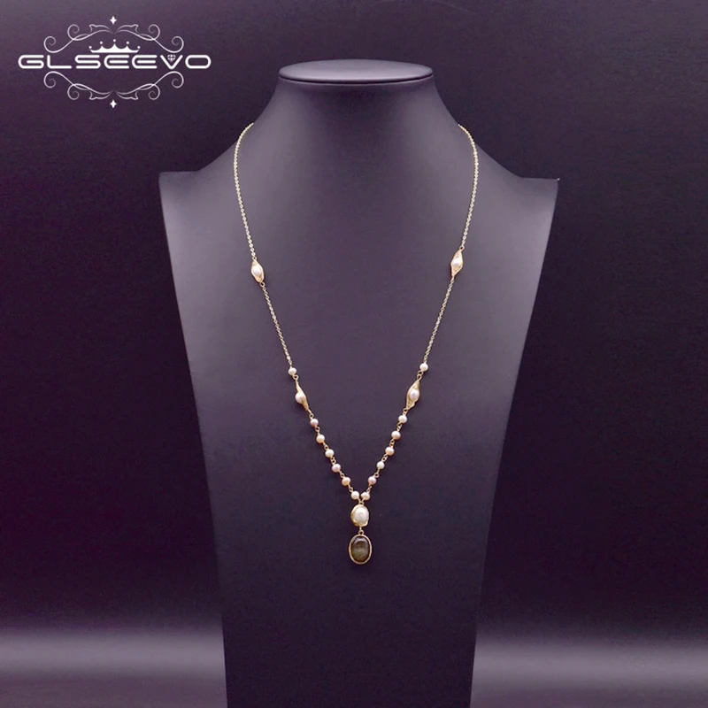 Роскошное длинное женское ожерелье GLSEEVO с пресноводным жемчугом рандомные