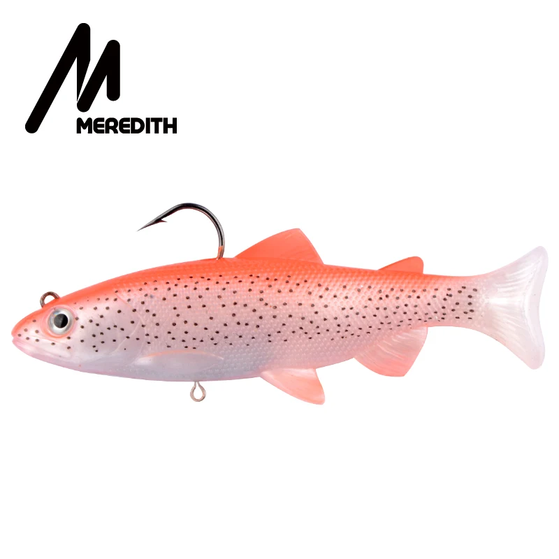 MEREDITH 12 см 15 см форель свинцовая головка ПВХ рыболовные приманки для плавания искусственные приманки Т-образный хвост силиконовые свинцовые мягкие приманки наживка воблеры - Цвет: E