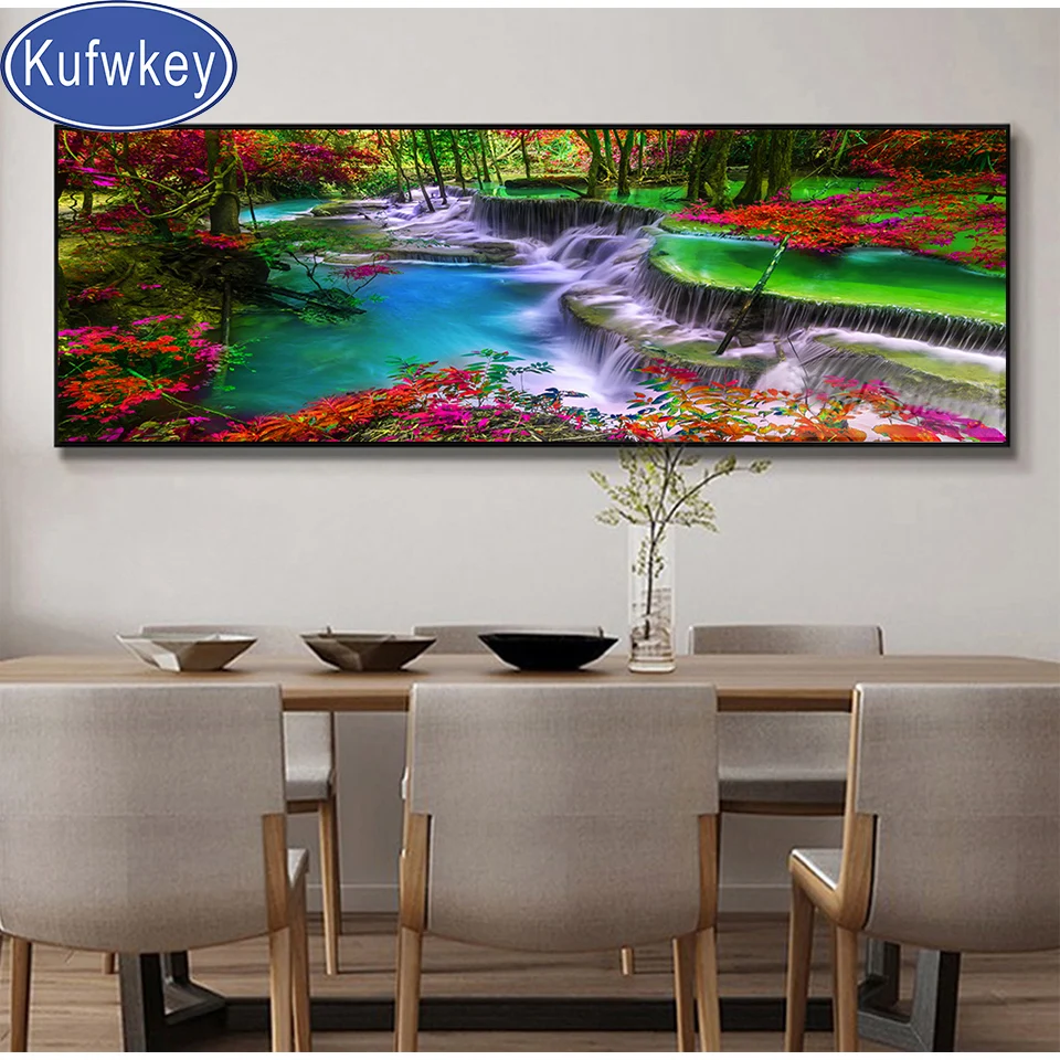 

large forest waterfalls landscape 5d diy Diamond Painting full square round drill 3d Diamond Embroidery mosaic diamond art
