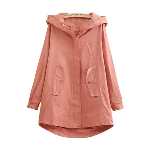Тренч Женский однотонный с капюшоном, ветровка средней длины, Повседневные базовые пальто, размера плюс 5XL, весна-осень 286