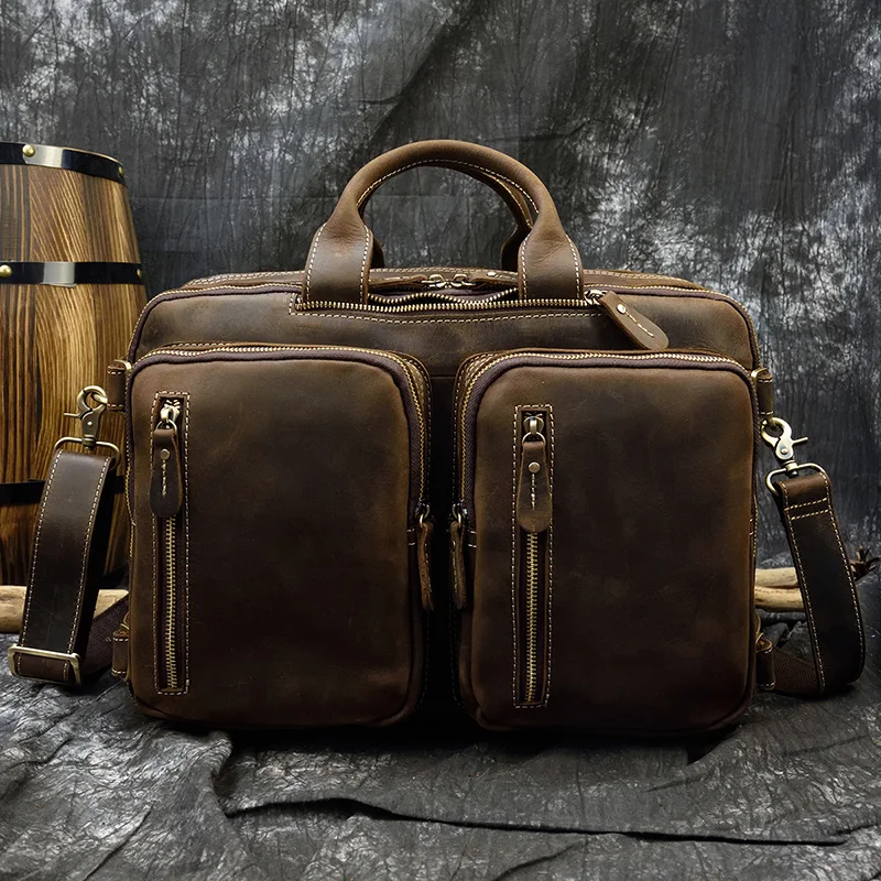 High Quality  Genuine Leather Travel Bag Men Multifunction Handbags Leather Shoulder Bag Travel Bagpack 3 In 1 Travel Bagpack