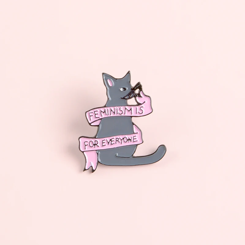 

QIHE JEWELRY "FEMINISM IS FOR EVERYONE" Lapel Enamel pins Cat Banner Brooches Badges Denim Clothes Bags pins Gift for Friends