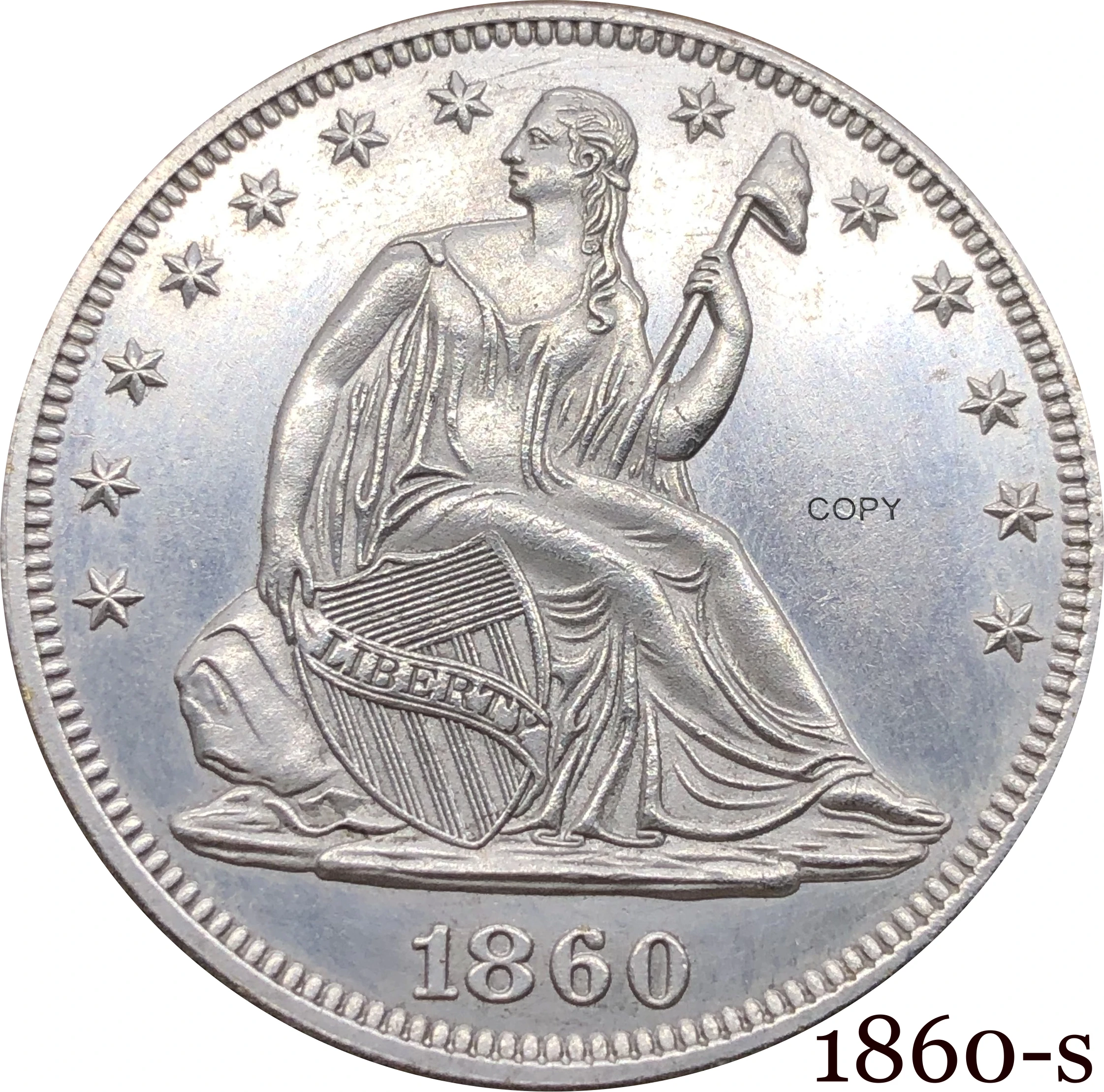 

Соединенные Штаты США 1860 S 1/2 доллара сидя Свобода Половина доллара купроникель Посеребренная ниже копия орла монета без девиза