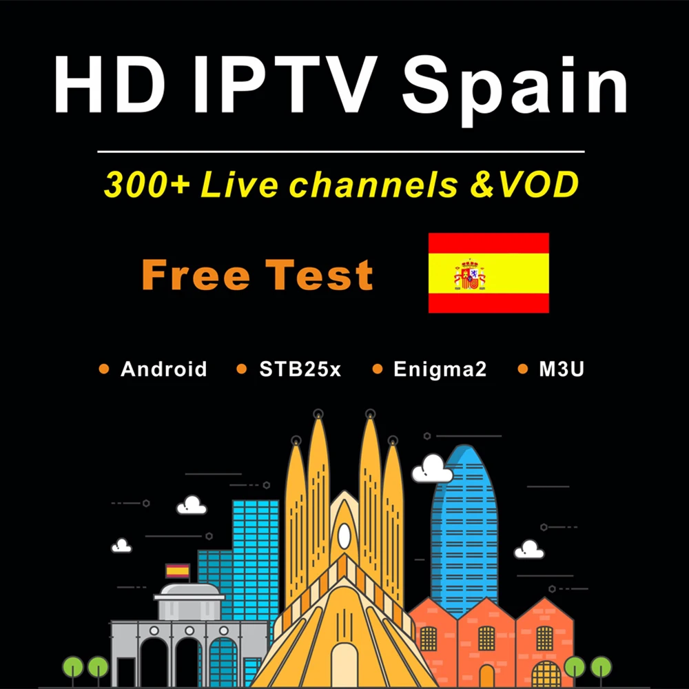 Испания IP tv подписка 1 год 300+ Full HD Испания местные каналы Live VOD Поддержка Android APK M3u Smart tv бесплатный тест