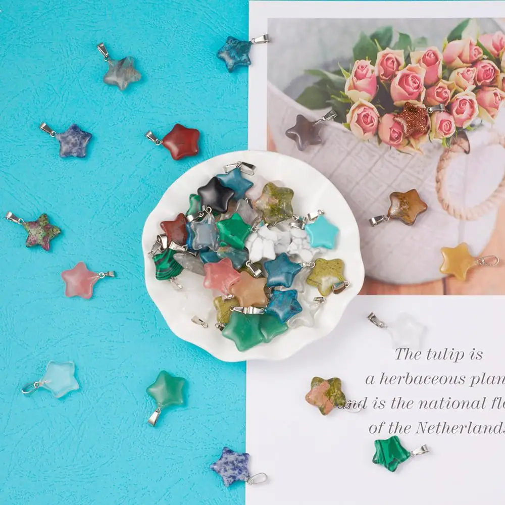 

50 pcs Star Shape Mixed Stone Pendants Charms Brass Findings Fashion Women Necklace Jewelry Making Accessories