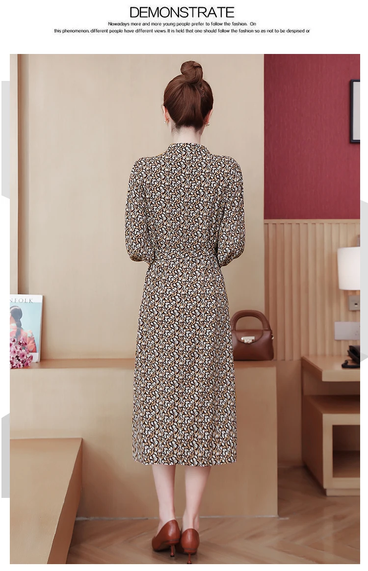 

Houthion Floral Women's Maxi Dress Plus Size Dresses Loose Retro New Fashion Casual Chiffon Mid-Calf Summer Lantern Sleeve