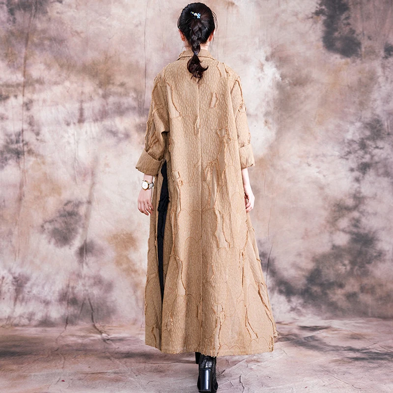 Женский винтажный Тренч Johnature Свободный Длинный плащ с отложным воротником и