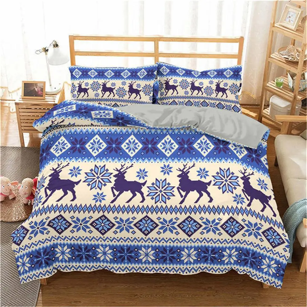 

2021 3D Merry Christmas Bedding Set Duvet Cover Red Elk Comforter Bed Set Gifts Queen King Size