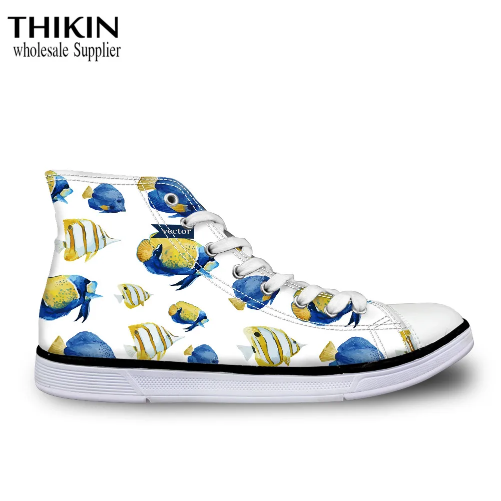 Подводный мир THIKIN Симпатичные кроссовки с рисунком маленькой рыбы женские