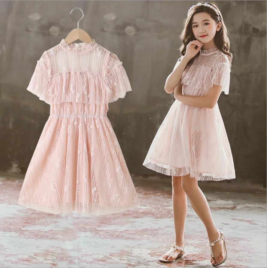 

2020 Summer New Korean Children's Clothing Symphony Net Yarn Girls Dress Big Children's Short-Sleeved Fairy Princess Dress