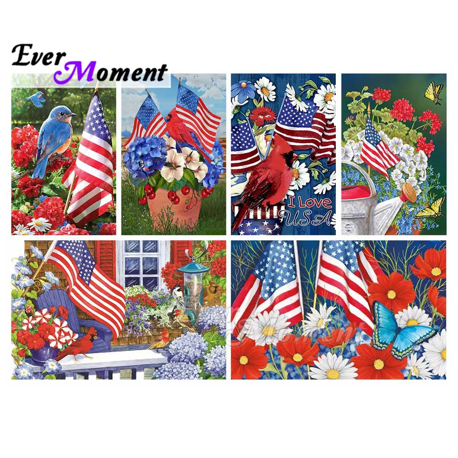 

Алмазная живопись Ever Instant 5D «сделай сам» с американским флагом, цветочной мозаикой, полноразмерная круглая вышивка из страз, вышивка крести...