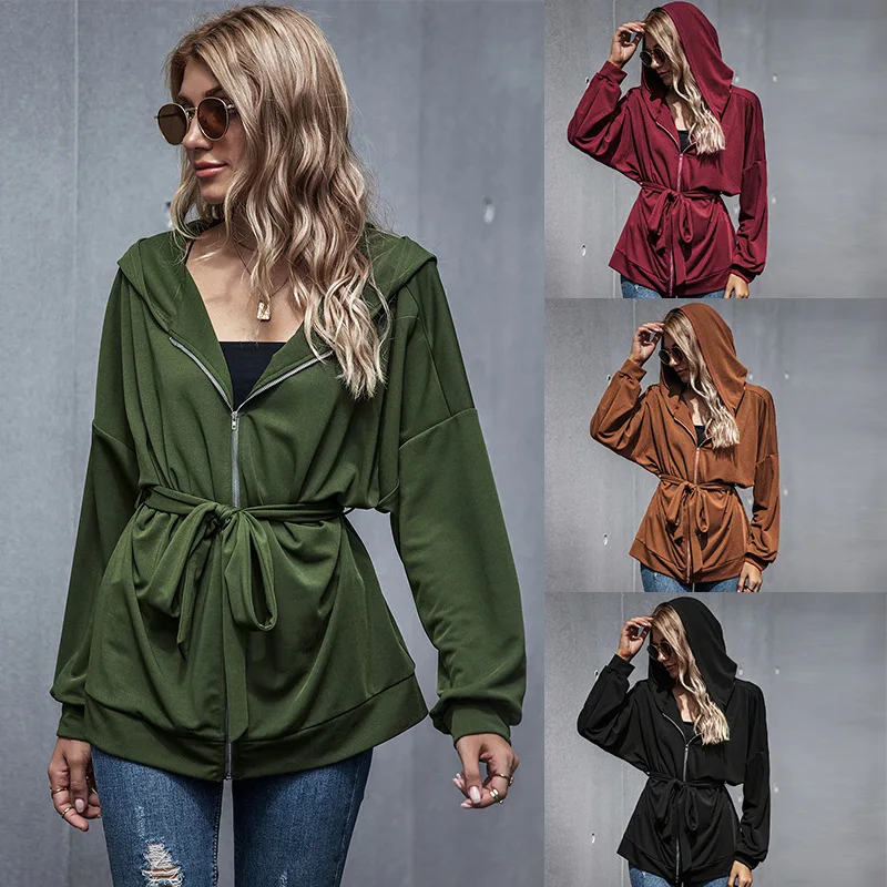 

2020 Autumn and Winter New European and American Loose Cargo High Waist Fashion Leisure Sports Long Sleeve Coat for Women