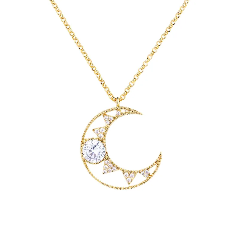 

Moon And Stars Necklaces Hollow Double Layer Chain Choker Necklaces Unusual Statement Boho Sea NecklaceDiamond-studded clavicle