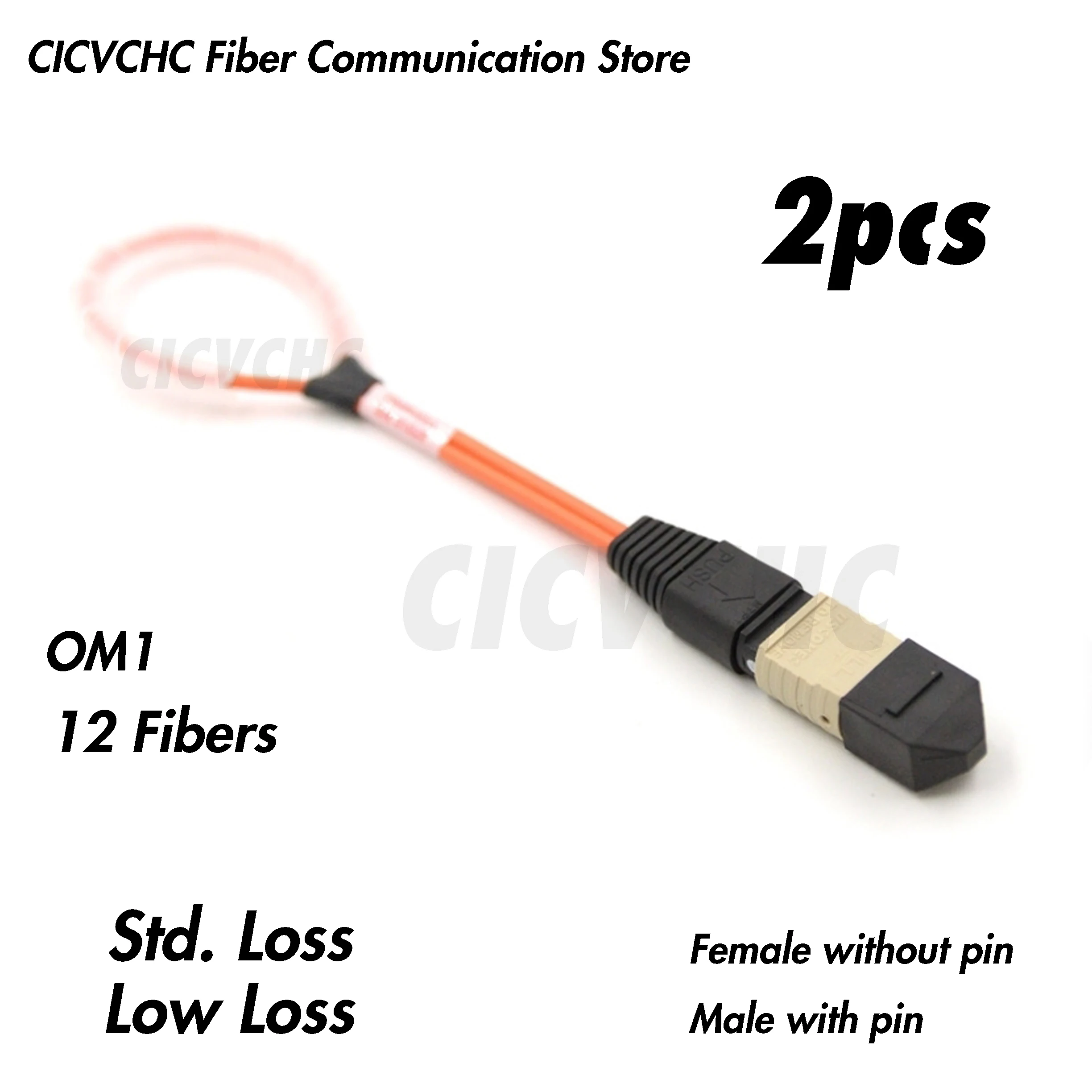2pcs 12 Fibers MPO Loopback OM1 with Elite or Standard Loss