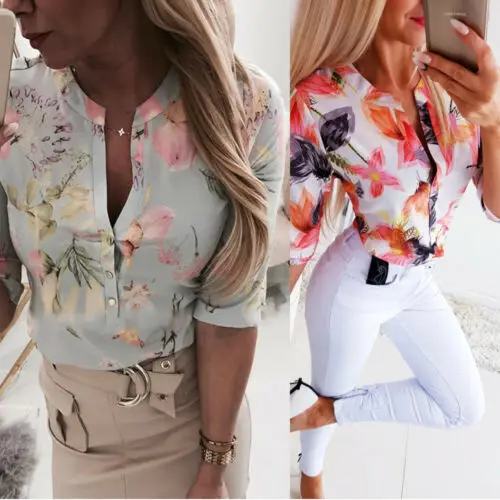 Новое поступление 2019 летние женские свободные блузки с рукавом 3/4 и цветочным