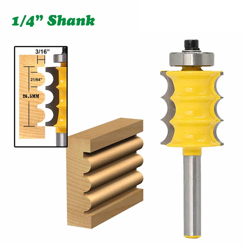

1PC 1/4" 6.35MM Shank Milling Cutter Wood Carving Triple Bead Column Molding Router Bit Tenon Cutter Woodworking Milling Cutters