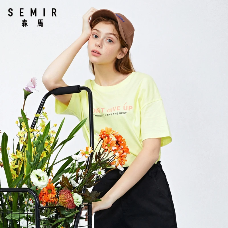 SEMIR Women cotton short sleeve T-shirt 2020 summer new loose o neck fashion trend comfortable breathable T shirts for woman | Женская