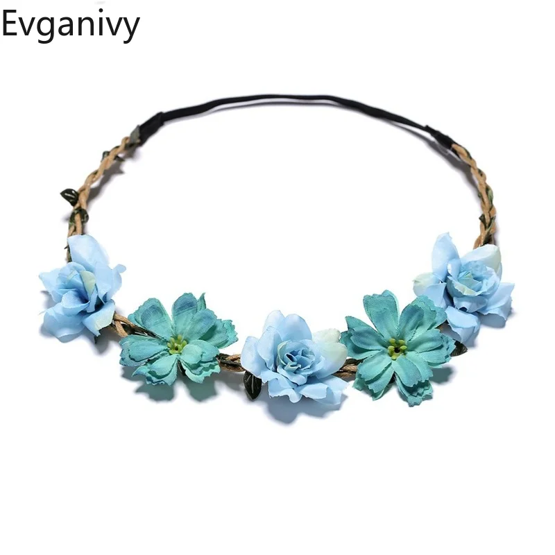 

Romantic Wedding Flower Crown Girls Women Garland Hairband Floral Wreath Headband Bohemian Beach Holiday Party Hair Accessories
