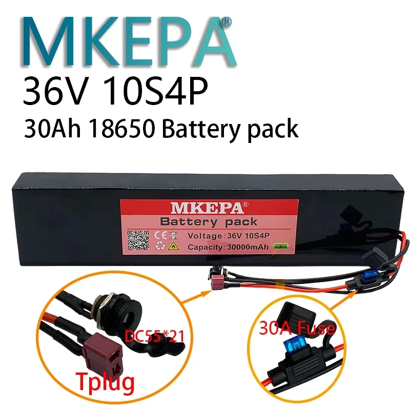 

New 18650 Lithium Battery Pack 36V 10S4P 30ah, Suitable for Scooter, Electric Bicycle, Built-in 30A BMS and Fuse Device