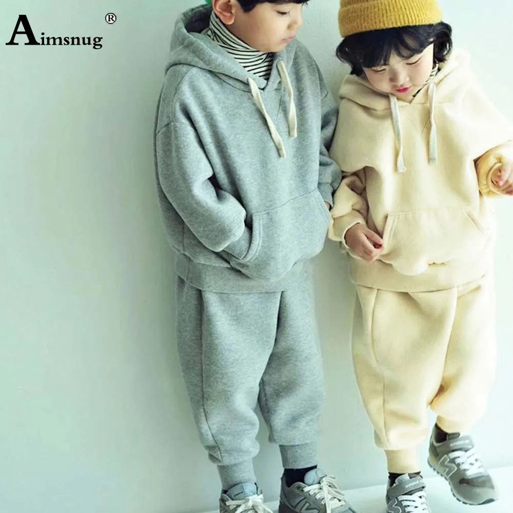 

Aimsnug 2021 Kids Clothes Unisex Boys Girls Tracksuit Sets Autumn Hooded Sweeshirt Pocket Design Children two piece outfits