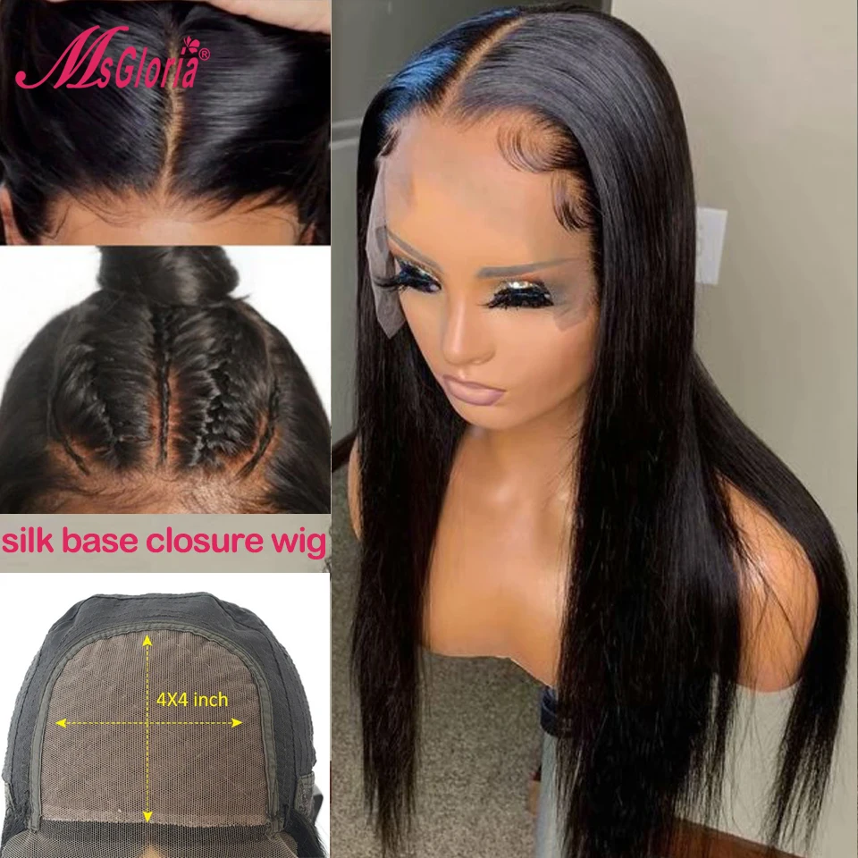 

4x4 Silk Base Lace Closure Wig Brazilian Remy Straight Lace Front Human Hair Wigs For Women Pre Plucked Closure Wig Hide Knots