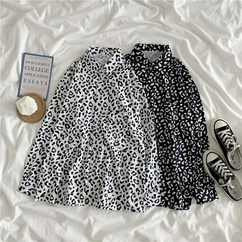 

EBAIHUI новая рубашка блуза с леопардовым принтом для женщин с длинным рукавом свободные блузки 2021 Мода Повседневная отложной воротник футбол...