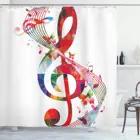 Музыкальная душевая занавеска с музыкальными нотами, декоративная песня в ярких цветах, фантазия, водонепроницаемый декор для ванной комнаты с крючками