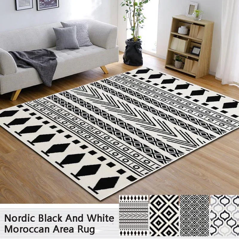

Скандинавский кожаный марокканский ковер для гостиной черный белый ковер современный простой домашний декор диван журнальный столик напо...