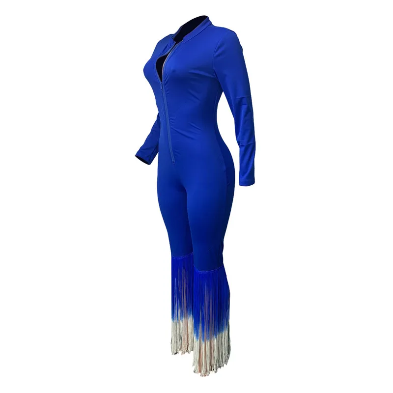 

Autumn Sexy Women Jumpsuit Elegant Tassel Long Rompers Women's Jumpsuits Spring Zipper Neck Backless Bodysuit Office Overalls