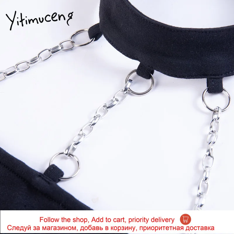 

Yitimuceng Crop Tops Women Summer 2021 Black Stretch Fitted Tank Top Ladies Tops Tube Top Sexy Streetwear Backless New Chain