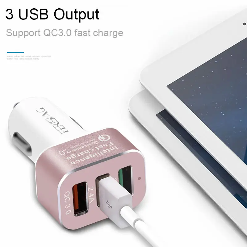 FERISING QC3.0 автомобильное зарядное устройство 3 порта Micro USB 9V 12V мобильный телефон