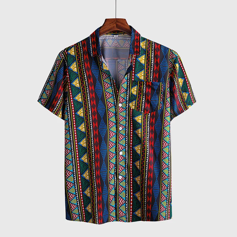 

Summer new men's printed short-sleeved shirt Hawaiian vacation shirt urban fashion casual film youth trend men's shirt