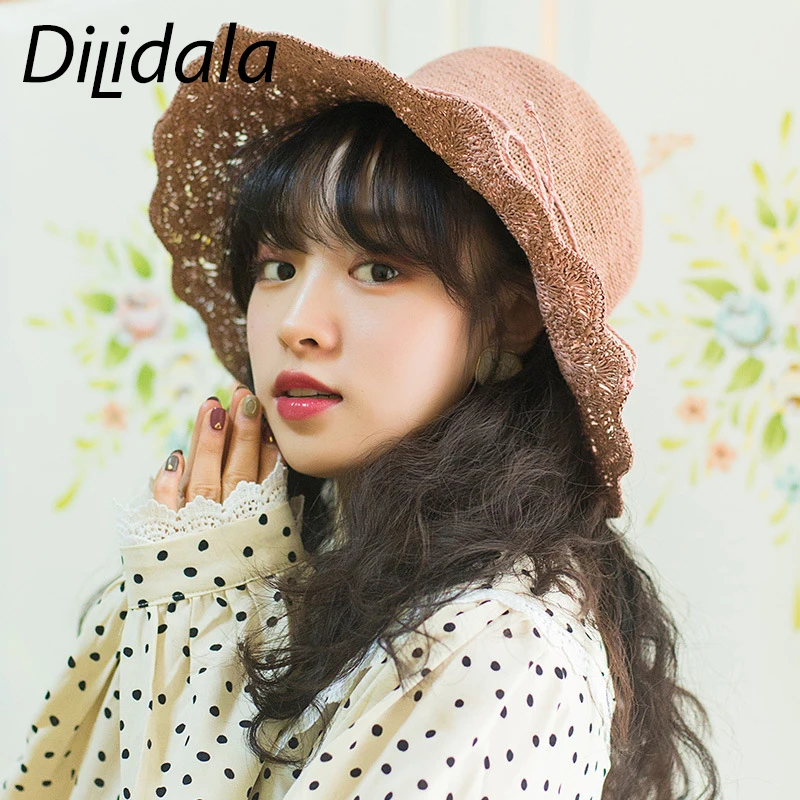 Dilidala Пляжная дорожная соломенная шляпа для женщин летняя женская вязаная рафия